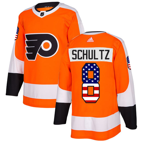 Adidas Flyers #8 Dave Schultz Orange Home Authentic USA Flag Stitched NHL Jersey